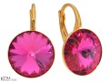 pozlacane srebrne kolczyki angielskie różowe swarovski rivoli fuchsia pink leverback earrings