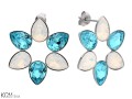 Niebieskie i białe kolczyki sztyfty płatki kwiatu, srebro 925, kryształy Swarovski®