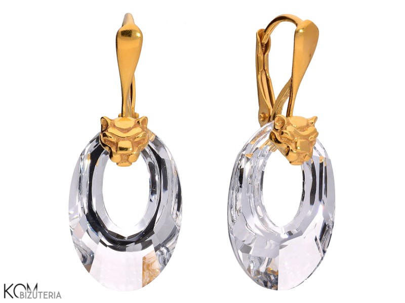 pozlacane kolczyki pantera kot lew biały obrecz helios krysztal swarovski white panthera cat lion earrings