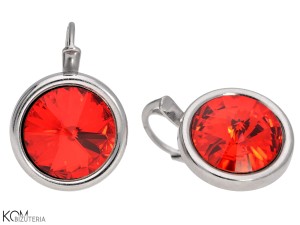 Czerwone okrągłe kolczyki angielskie, kryształ Swarovski®, srebro 925