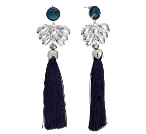 Kolczyki chwostki, długie granatowe frędzle, kryształ Swarovski®, srebro 925