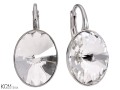 srebrne kolczyki angielskie z bialymi owalami - krysztalami swarovski