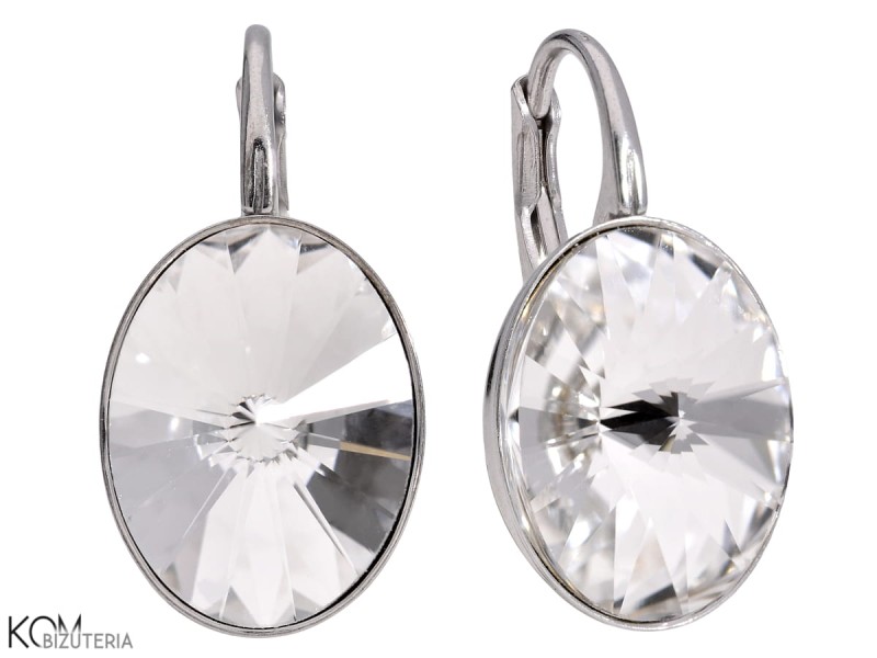 srebrne kolczyki angielskie z bialymi owalami - krysztalami swarovski
