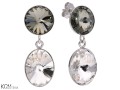 srebrne loczyki z bialymi owalnymi i szarymi okraglymi krysztalami swarovski oval and round grey and white earrings