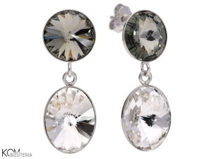 Wiszące kolczyki sztyfty owale, biały i czarny kryształ Swarovski® owal, srebro 925