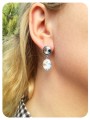 kolczyki sztyfty białe owale czarne rivoli swarovski