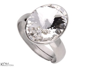Biały pierścionek owal, regulowany, srebro 925, kryształ Swarovski®