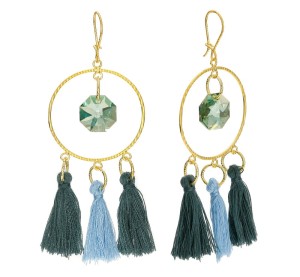 Kolczyki chwostki koła, niebieskie frędzle, kryształ Swarovski®, pozłacane srebro 925