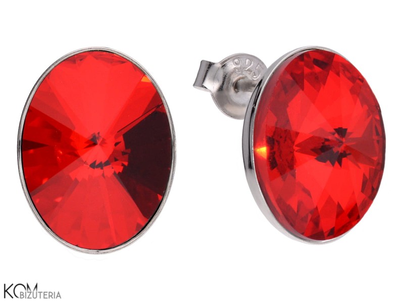 srebrne kolczyki sztyfty z czerwonymi owalami - krysztalami swarovski light siam oval earrings