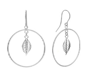 Kolczyki koła, listek, srebro 925