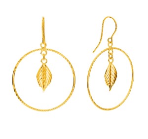 Kolczyki koła, listek, pozłacane srebro 925