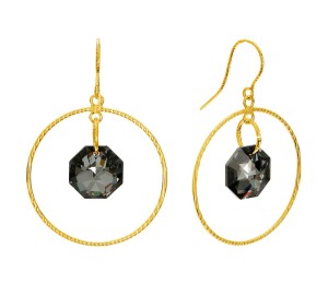 Kolczyki koła, czarne kryształy, pozłacane srebro 925, kryształy Swarovski®