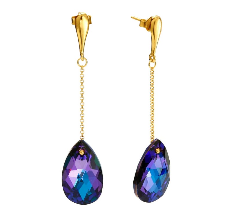 pozlacane srebrne kolczyki z wiszacymi na lancuchach fioletowymi krysztalami swarovski.jpg