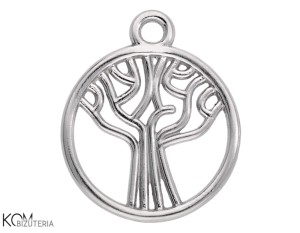 Rodowana, srebrna ozdobna zawieszka charm drzewo, drzewko 20x17mm W183