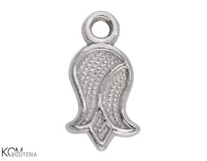 Rodowana, srebrna ozdobna zawieszka charm tulipan, kwiat 12x6 mm W185