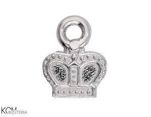 Rodowana, srebrna ozdobna zawieszka charm mała korona 9x7mm W187