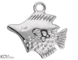 Rodowana, srebrna ozdobna zawieszka charm ryba, zodiak, ryby 17x16 mm W188