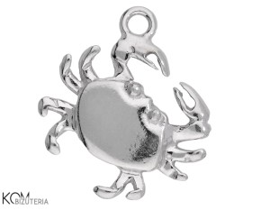 Rodowana, srebrna ozdobna zawieszka charm krab 19x16 mm W189