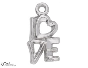 Rodowana, srebrna ozdobna zawieszka charm napis love, miłość 15x8 mm W192