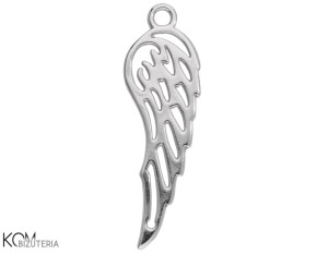 Rodowana, srebrna ozdobna zawieszka charm skrzydło, skrzydełko 38x12 mm W193
