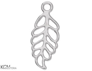 Rodowana, srebrna ozdobna zawieszka charm liście, listki na gałązce 19x8mm W195