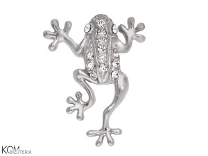 Rodowana, srebrna ozdobna zawieszka, charm żaba, żabka wysadzana similkami 26x20mm w202