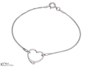 Bransoletka łańcuszek z zawieszką serce, srebro 925