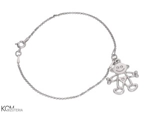 Bransoletka łańcuszek z zawieszką dziecko, lalka, srebro 925