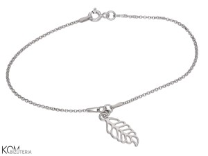 Bransoletka łańcuszek z zawieszką listek, liść, srebro 925