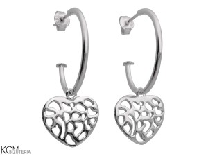 Silver hoop earrings with openwork heart