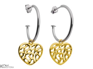 Silver hoop earrings with gold-plated silver openwork heart