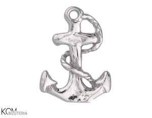 Rodowana, srebrna ozdobna zawieszka, charm kotwica 13x10mm w198