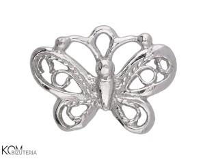 Rodowana, srebrna ozdobna zawieszka, charm motyl, motylek ażurowy 15x10mm w199