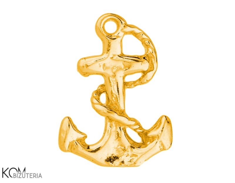 w198 pozłacana srebrna zawieszka charm charms kotwica ze sznurem, morze tył