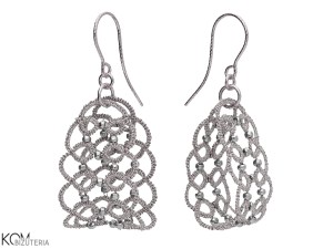 Loop, doily, tatting earrings made with silver thread and silver coloured crystals 