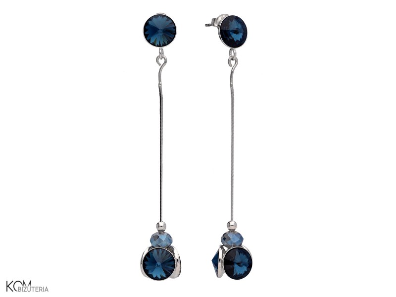 Niebieskie długie, wiszące kolczyki, kryształy Swarovski®, srebro 925