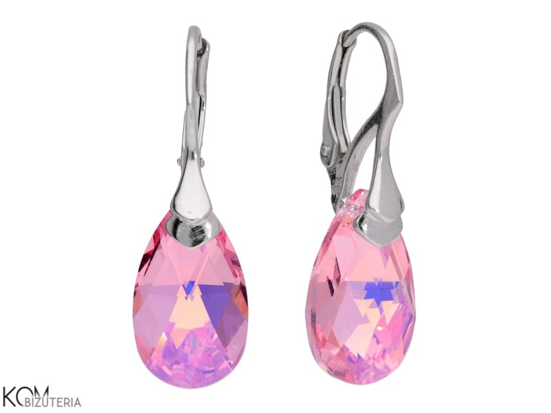 srebrne kolczyki z różową łezką Swarovski
