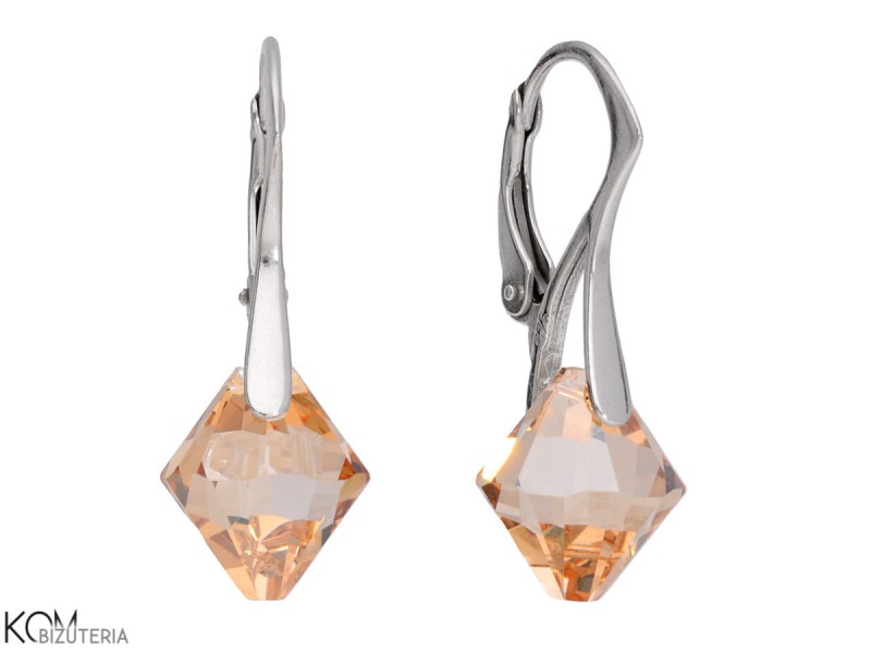 srebrne kolczyki z złoto bezowymi koralikami Swarovski