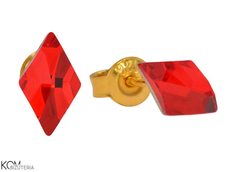 kolczyki sztyfty z czerwonymi kryształami Swarovski w kształcie diamentu
