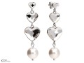 Białe długie, wiszące kolczyki z sercami i perełkami, srebro 925, kryształy i perełki Swarovski®