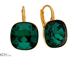 Kwadratowe kolczyki angielskie, kryształ Swarovski® kwadrat, pozłacane srebro 925