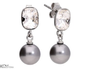 Kolczyki perełki i kryształowe prostokąty, srebro 925, kryształy i perełki Swarovski®