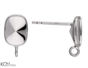 Srebrny kolczyk sztyft z wklęsłą miseczką do kryształów prostokąt 4568 8mm z haczykiem kh53