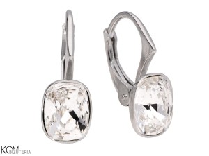 Kolczyki angielskie małe, białe prostokąty, srebro 925, kryształy Swarovski®