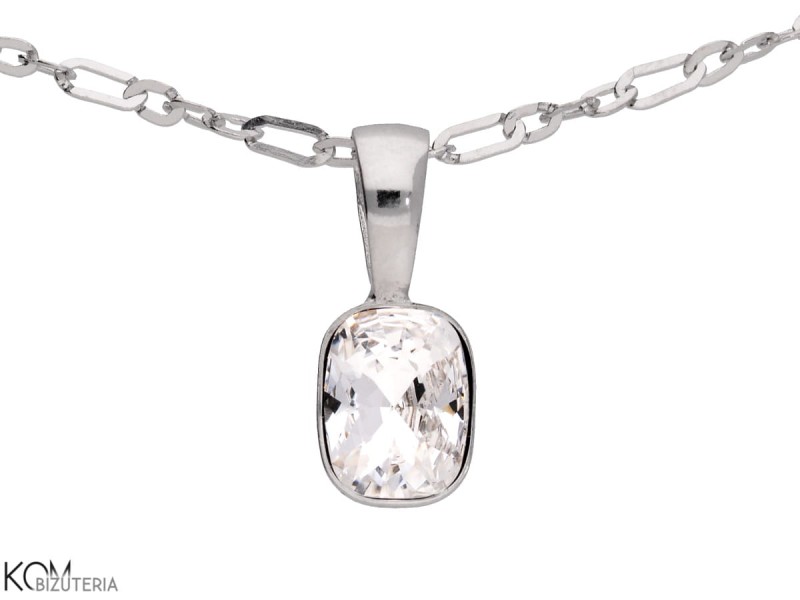 srebrny łańcuszek z prostokątnym, małym, białym kryształem Swarovski