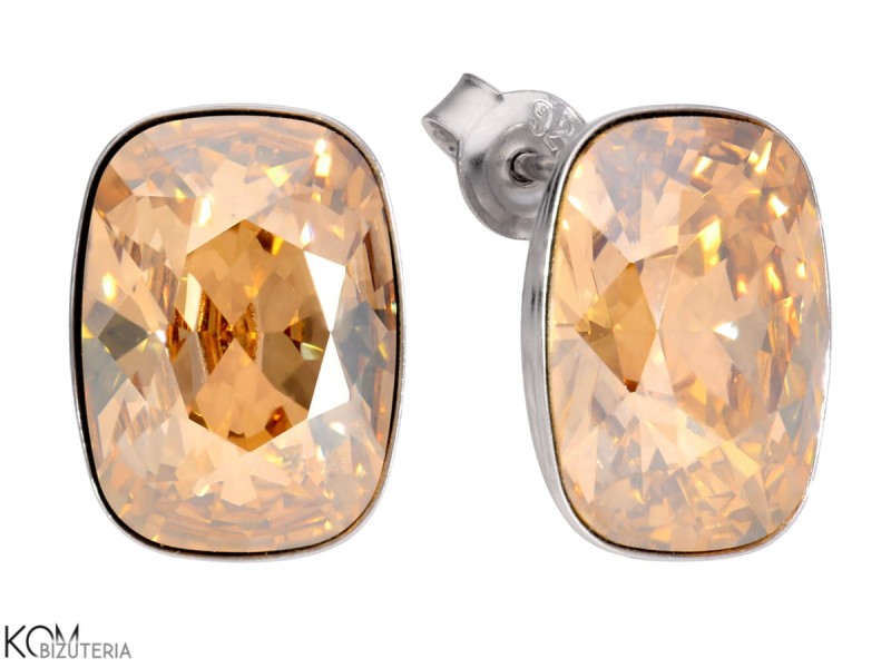 Beżowe kolczyki sztyfty prostokąty, srebro 925, kryształy Swarovski®