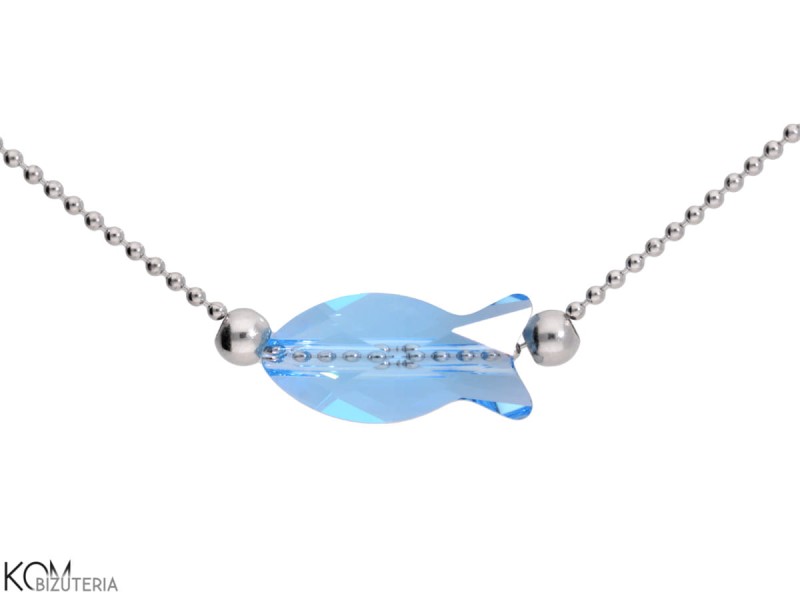 naszyjnik z błękitną, niebieską rybką Swarovski