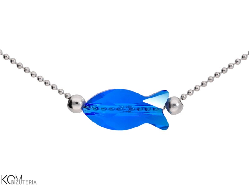 naszyjnik z kobaltową, niebieską rybką Swarovski
