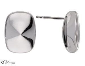 Rodowany, srebrny kolczyk sztyft z wklęsłą miseczką do kryształów prostokąt 4568 14mm kh52