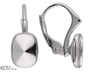 Rodowany, srebrny bigiel angielski, kolczyk leverback z wklęsłą miseczką do kryształów prostokąt 4568 8mm kz100